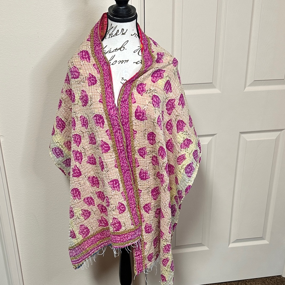 Colorful Reversible Kantha Women's Scarf - Picture 2 of 3